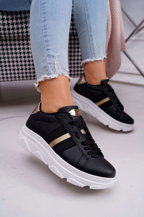 Sportowe Damskie Buty Gruba Podeszwa Czarne Marche