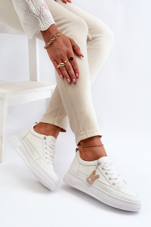 Trampki Buty Sportowe Damskie Na Platformie Z Ozdobą Białe Vinceza 13613