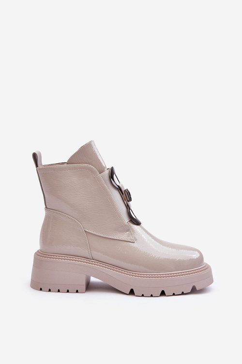 Lakierowane Botki Damskie Z Ozdobą Jasnoszare S.Barski MR870-53