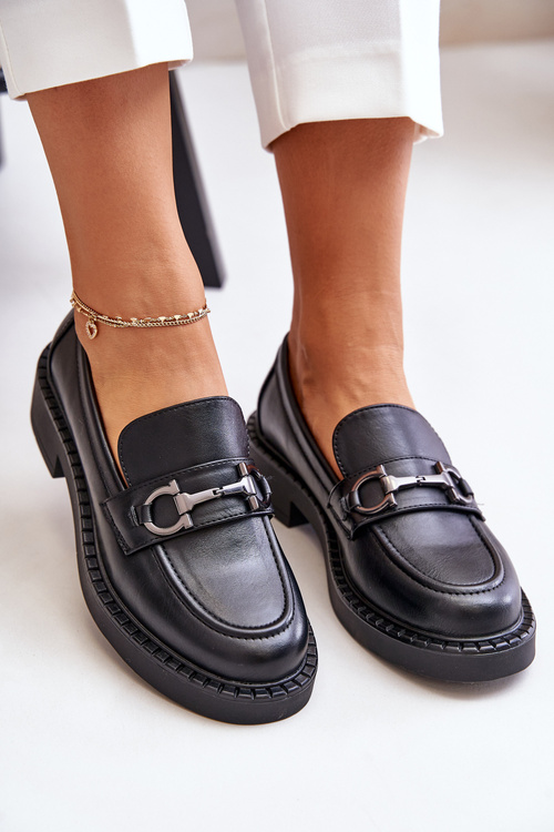 Skórzane Półbuty Mokasyny Damskie Czarne Beanika