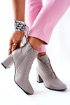 Damskie Skórzane Botki Na Słupku Szare Carrice