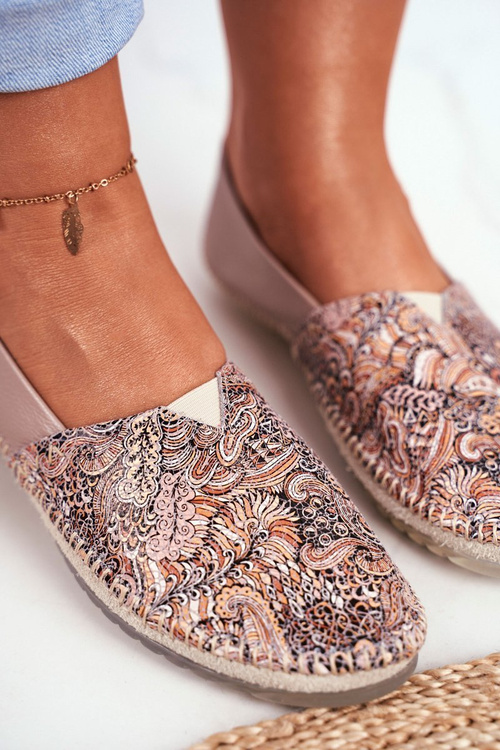 Baleriny Damskie Maciejka Skórzane Beżowe 01930-59/00-0