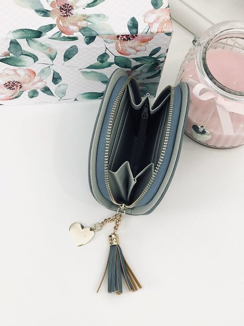 Niebieska Damska Portmonetka Portfel z Frędzlem