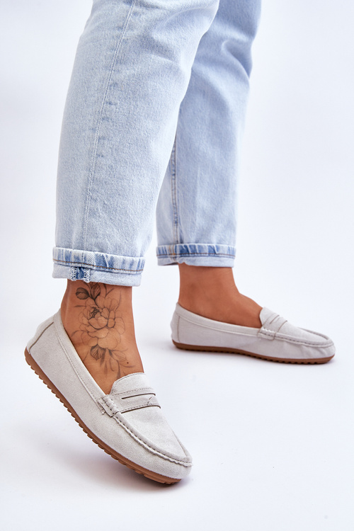 Damskie Klasyczne Zamszowe Mokasyny Szare Ivana