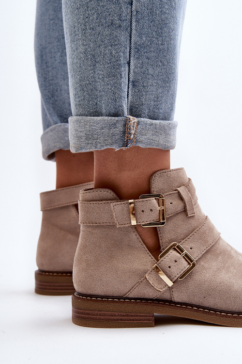 Damskie Botki Na Płaskim Obcasie Z Paskami Jasnobeżowe Melviana