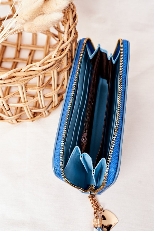 Duży Portfel Damski Z Breloczkiem Niebieski