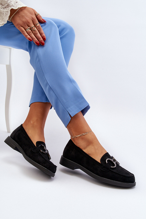 Damskie Zamszowe Mokasyny Z Ozdobą Czarne Echonesa