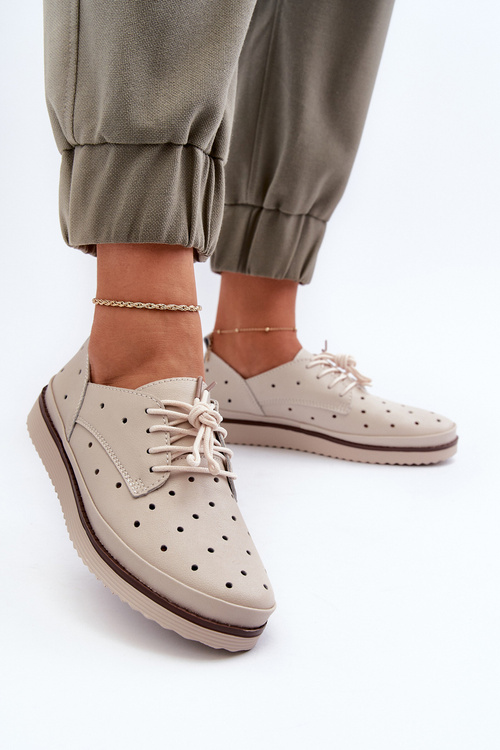 Skórzane Półbuty Damskie Beżowe S.Barski LR182