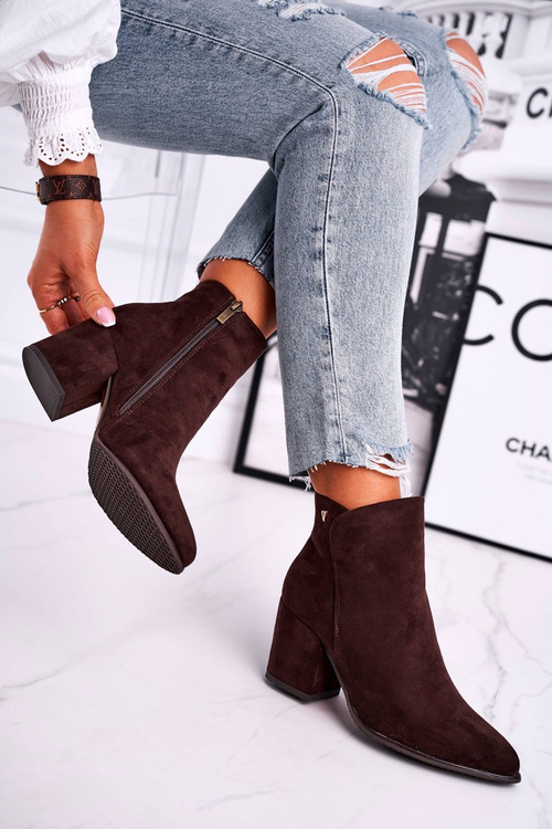 Botki Damskie Ciepłe Eko Zamsz Brązowe So Good