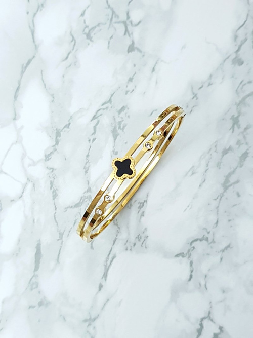 Damska Bransoleta Stalowa Z Czterema Cyrkoniami Złota Avior