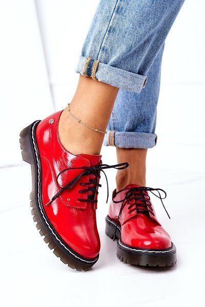 Damskie Skórzane Półbuty Oxfordy Maciejka 04087-08 Czerwone