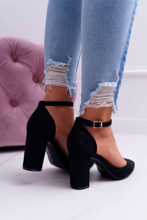 Czółenka Damskie Na Słupku Czarne Grette