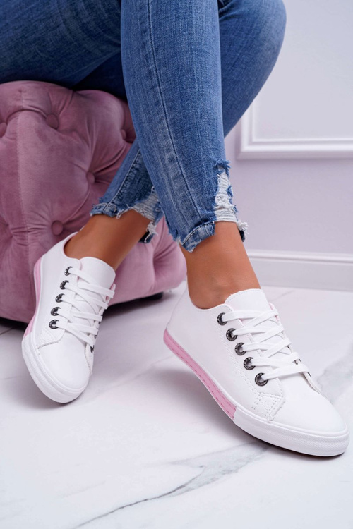 Trampki Damskie Białe Różowy Pasek Nigrid2