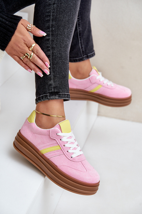 Sneakersy Damskie Na Platformie Różowe Dravinnia