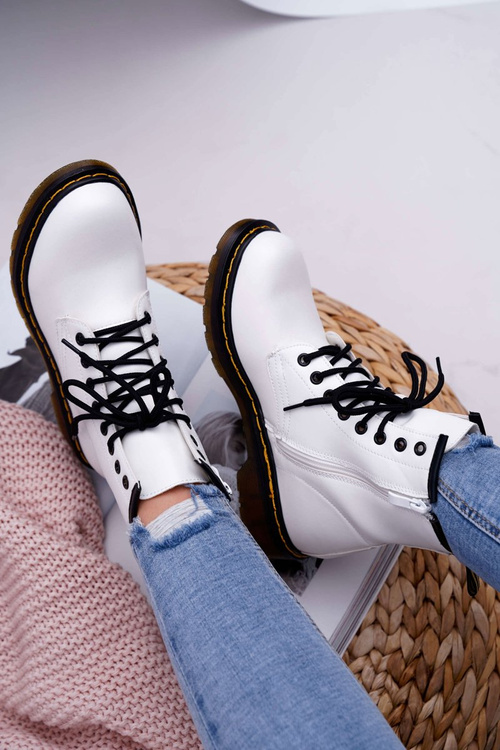 Damskie Botki Trapery Glany Białe Gangsta