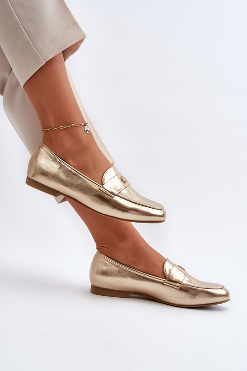 Mokasyny Damskie Na Płaskim Obcasie Złote Sylvaine