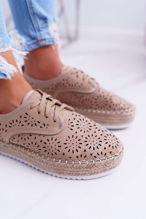 Espadryle Damskie Sznurowane Zamszowe Beżowe MyShoes