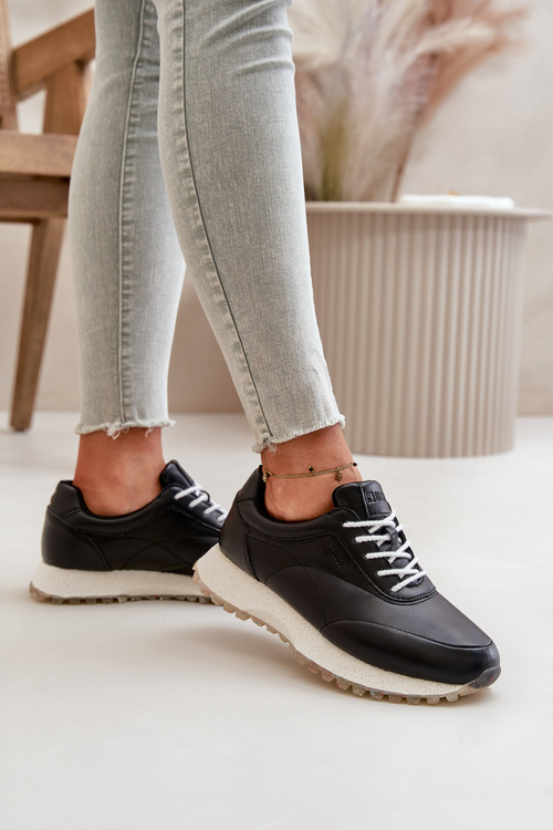 Damskie Sneakersy Buty Sportowe Z Eko Skóry Big Star OO274024 Hi-Poly System Czarne