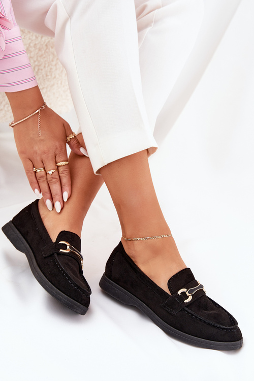 Mokasyny Damskie Ze Złotym Detalem Czarne Labirae