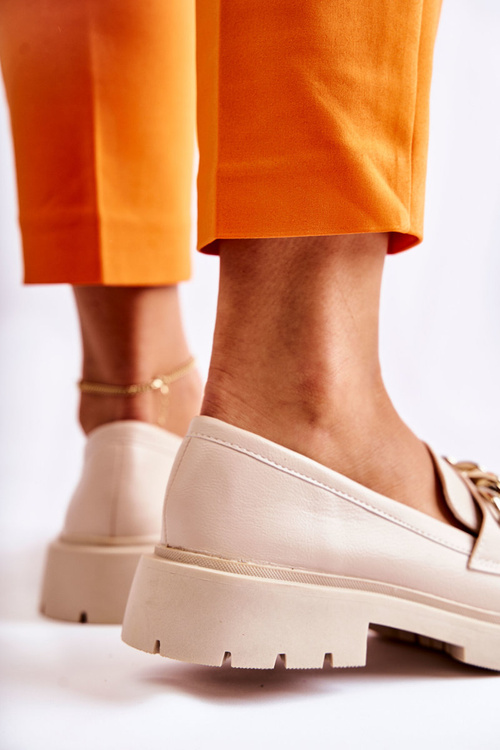 Skórzane Półbuty Loafery Łańcuch Jasnobeżowe Amicable