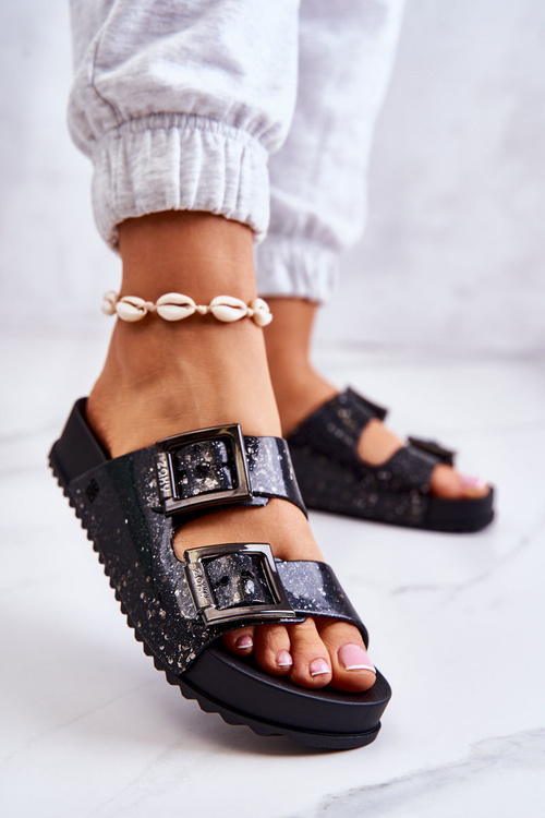 Damskie Gumowe Klapki Brokatowe ZAXY HH285158 Czarne