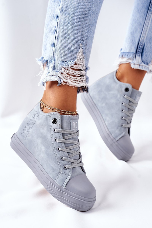 Skórzane Trampki Na Koturnie Big Star II274094 Niebieskie