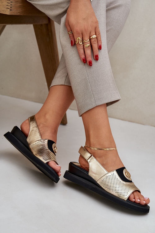 Sandały Damskie Na Koturnie Złote Isnnoria