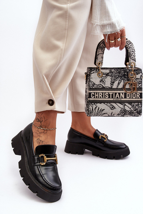 Damskie Półbuty Loafery Z Ozdobą Czarne Peuria