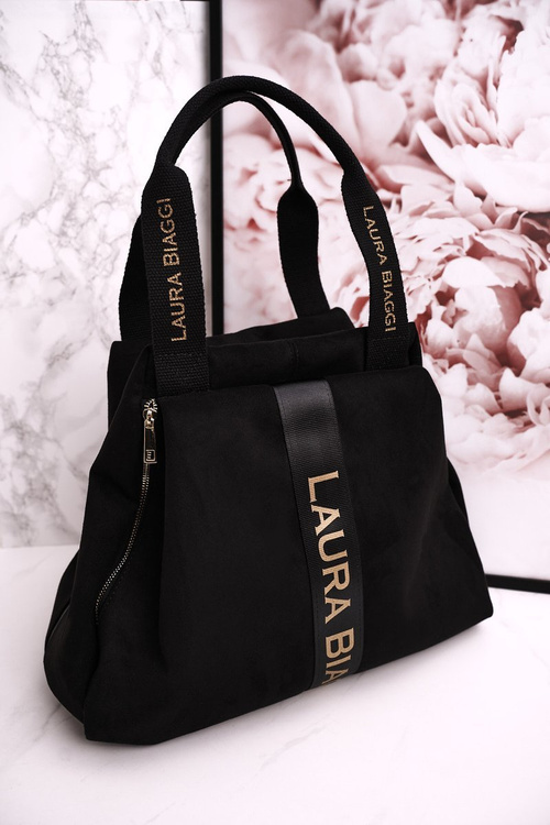 Torba Shopper Na Ramię LAURA BIAGGI Zamszowa Czarna