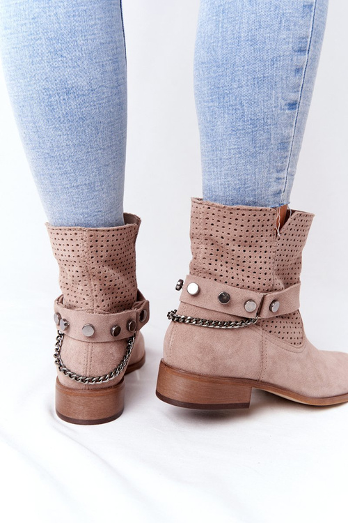 Ażurowe Wiosenne Botki Lewski Shoes 2905-0 Beżowe