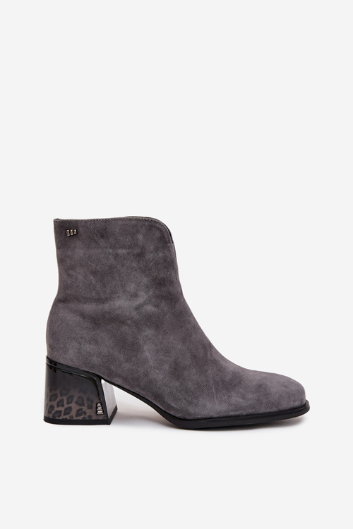 Botki Damskie Z Naturalnego Zamszu Na Obcasie Ocieplane Vinceza 66806 Szare