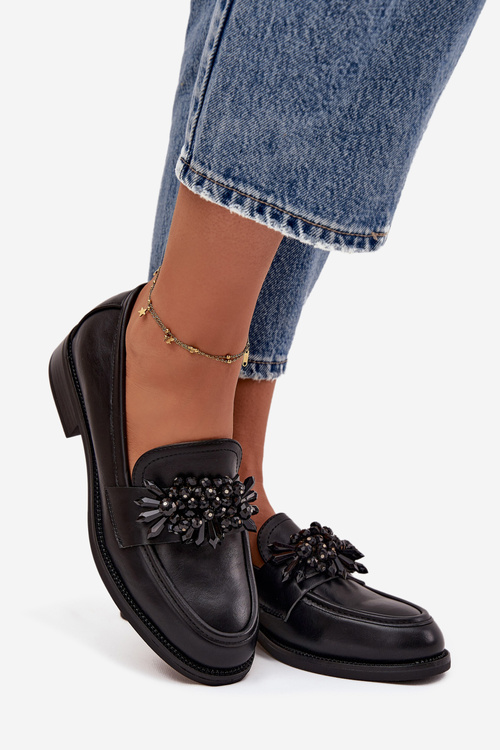 Półbuty Mokasyny Damskie Z Ozdobą Czarne Murelle