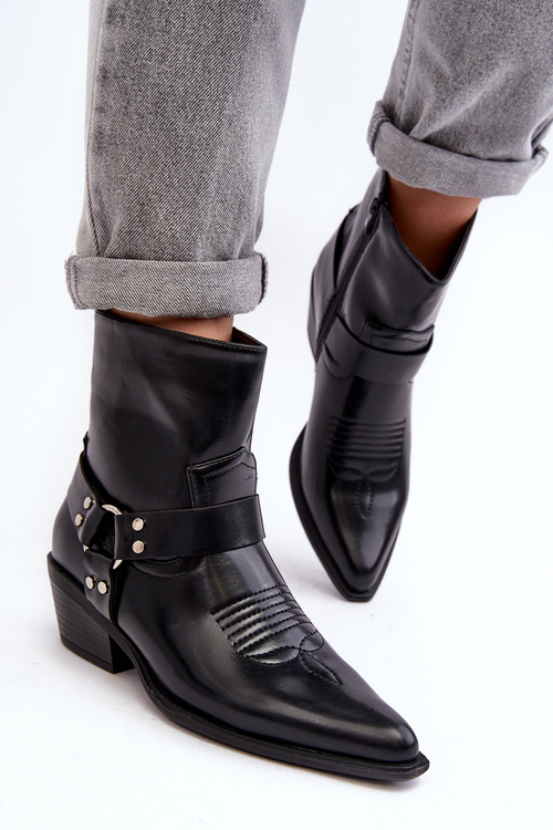 Damskie Ocieplane Botki Kowbojki Czarne Venosa