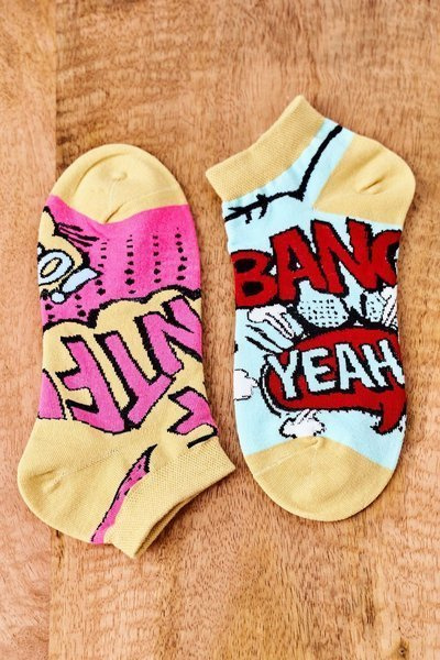 Skarpetki Stopki Nie Do Pary Z Napisami Miętowo-Żółte