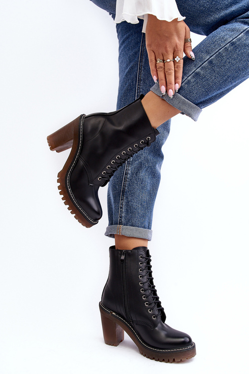 Botki Damskie Sznurowane Na Słupku Czarne Arove