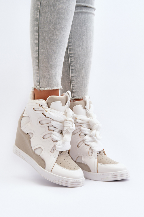 Damskie Sneakersy Na Koturnie Białe Leoppa