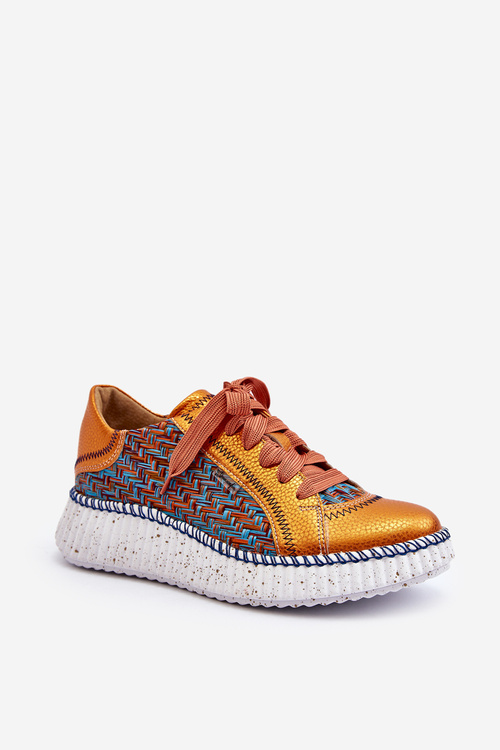Skórzane Buty Sportowe Damskie Maciejka 06327-18 Pomarańczowe