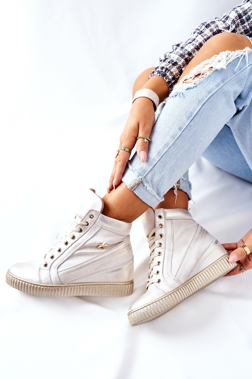 Damskie Sportowe Skórzane Buty Lewski Złote 3079