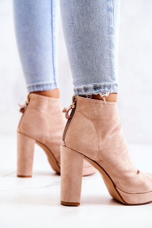 Botki Na Słupku Odkryte Palce Beżowe Adore