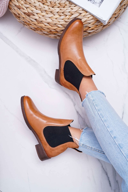 Botki Damskie Skórzane Sztyblety Maciejka Camel 04359