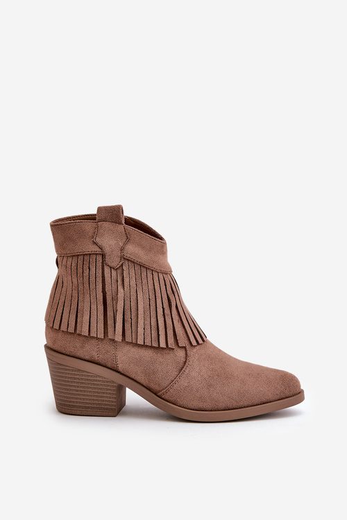 Botki Kowbojki Damskie Na Zamek Eko Zamszowe Brązowe S.Barski HY42-127