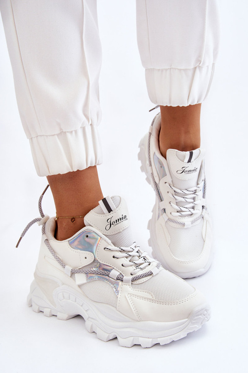 Damskie Buty Sportowe Sznurowane Na Platformie Białe Minea
