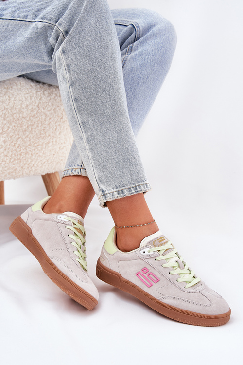 Zamszowe Buty Sportowe Sneakersy Damskie D.Franklin DFSH387005 Zgaszona Biel