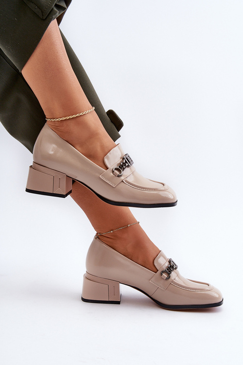 Lakierowane Czółenka Na Klocku Beżowe S.Barski MR38-960