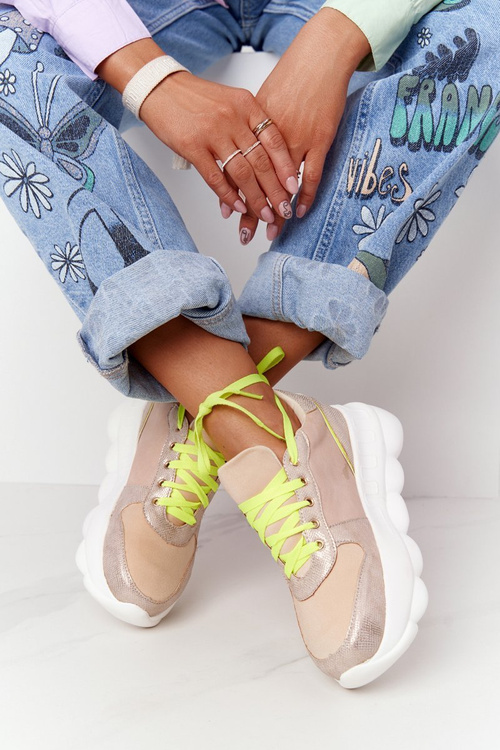 Damskie Sportowe Buty Na Platformie Lu Boo Beżowe