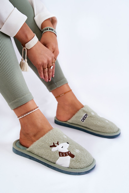 Damskie Świąteczne Papcie Z Reniferem Zielone Millio