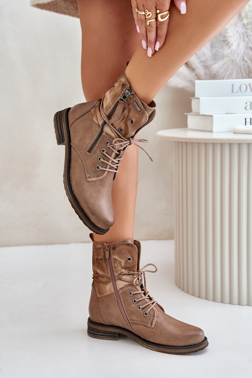 Botki Damskie Workery Ciemnobeżowe Perfecto