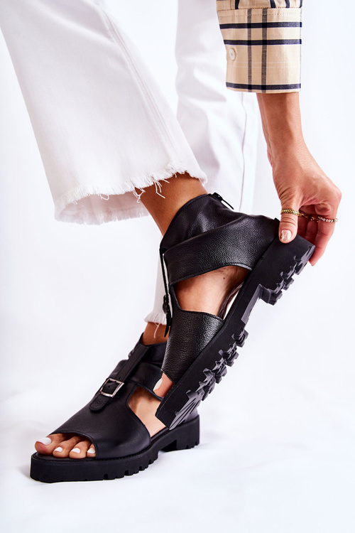 Damskie Skórzane Sandały Na Suwak Nicole 2748 Czarne