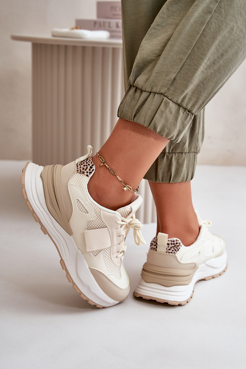 Sneakersy Damskie Na Platformie Beżowe Nevelaine