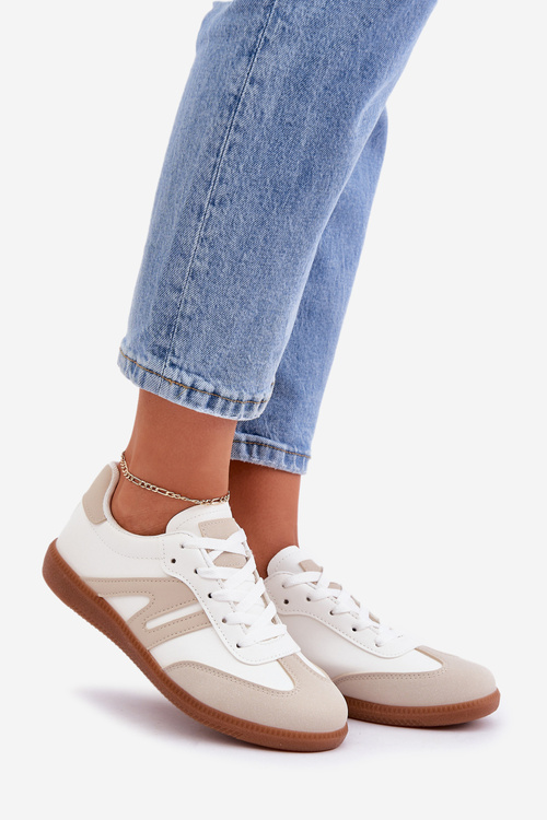 Niskie Sneakersy Damskie Z Eko Skóry Biało-Beżowe Navidemi